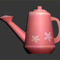 Pink Plastic Watering Can With White Flower Patterns For Home Gardening