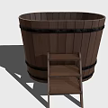 Wooden Barrel With Metal Hoops And Small Wooden Step Ladder