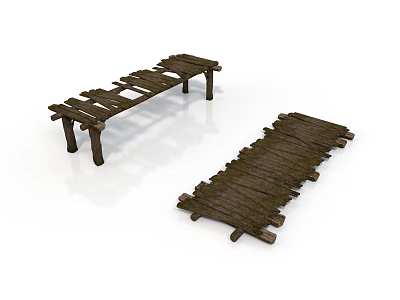 Rustic Wooden Furniture Benches With Long Plank Design And Sturdy Legs 3d model
