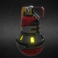 Futuristic Red Silver Grenade With Yellow Handle And Glowing Lights