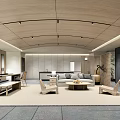 Modern Lounge Area With Wooden Ceiling Shoji Screens Sofa Coffee Table And Armchairs