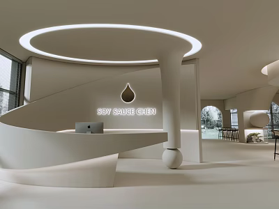 Sky Blue Ben Shop Front Desk With Modern Spiral Design And Water Drop Logo 3d model