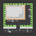 Scenic 3D Building Landscape With Trees Parking Lot Road And Vehicles