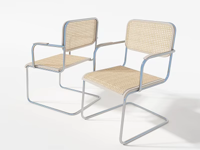 Two Modern Leisure Chairs With Metal Frame And Woven Seat Backrest Design 3d model