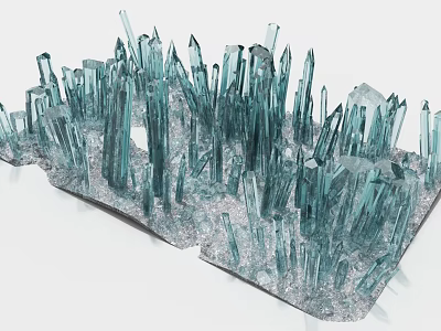 Turquoise Crystal Like Slender Structures Form Modern Art Installation On Textured Base 3d model