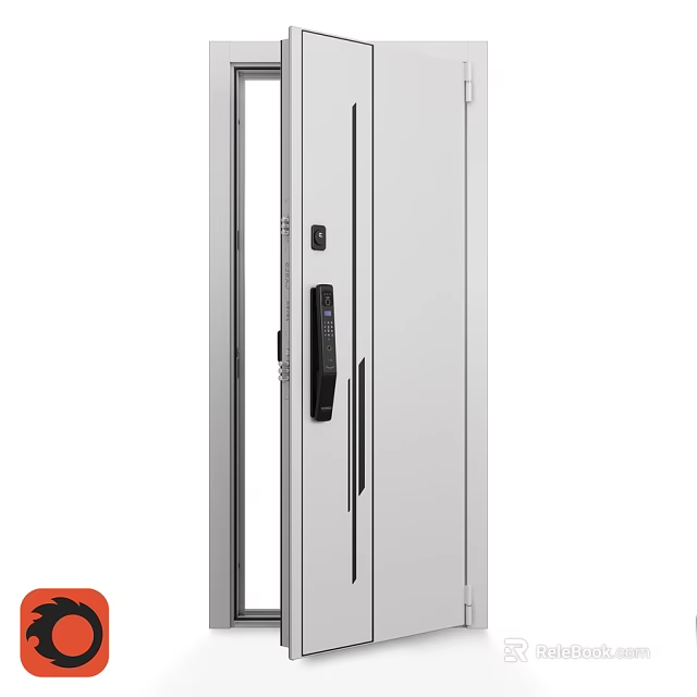 Modern Aluminum Swing Door With Smart Lock And Sleek Handle Design 3d model 