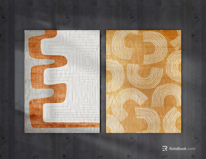 Modern Square Rug With White Orange Abstract Wave Circle Patterns 3d model