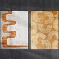 Modern Square Rug With White Orange Abstract Wave Circle Patterns 3d model