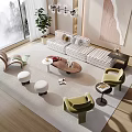 Elegant Modern Living Room Sofa Coffee Table Set With Accent Chairs Area Rug And Artwork