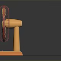 Portable Electric Fan With Red Frame Yellow Blades And Orange Base For Home Use