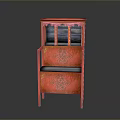 Elegant Red Carved Storage Cabinet Shelf with Traditional Design and Decorative Patterns