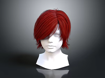 Fashionable White Mannequin Head With Layered Red Short Hair Wig 3d model