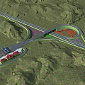 Scenic Mountainous Area Highway Interchange Bridge With Service Area Green Belts And Road Network