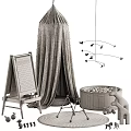 Decorative Ornament Set with Polka Dot Canopy Wooden Easel Heart Mobile Stuffed Basket Kangaroo Toy