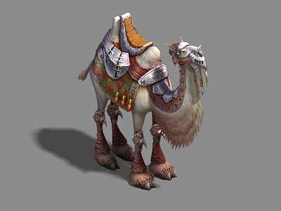 Armored Camel With Decorative Saddle Colorful Blanket Leather Tassels Standing Pose 3d model