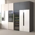 Modern Kitchen Integrated Cabinetry With Refrigerator Freezer And Glass Door Storage