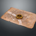 Old Vintage Map Featuring Brass Compass On Detailed Street Design 3d model