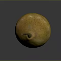 Yellow Pear With Speckled Surface And Green Stem On Dark Background