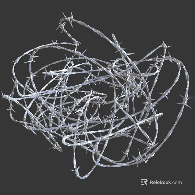 Barbed Wire Entangled Structure Featuring Sharp Metal Thorns And Twisted Strands 3d model 