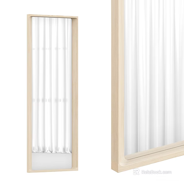 Modern Wooden Framed Mirror Decorative Piece Reflecting White Curtains In Home Interior 3d model 