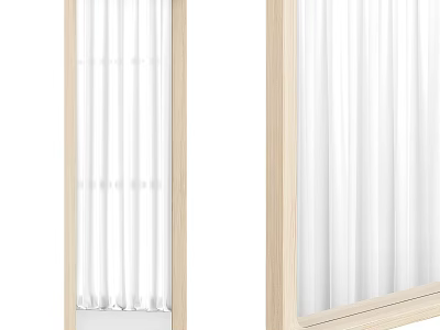 Modern Wooden Framed Mirror Decorative Piece Reflecting White Curtains In Home Interior 3d model