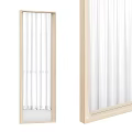 Modern Wooden Framed Mirror Decorative Piece Reflecting White Curtains In Home Interior