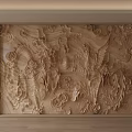 Wooden Carved Background Wall With Dragon Phoenix Pattern And Decorative Shelves