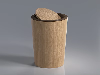 Wooden Public Trash Bin With Cylindrical Design And Flip Lid For Public Spaces 3d model