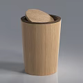Wooden Public Trash Bin With Cylindrical Design And Flip Lid For Public Spaces