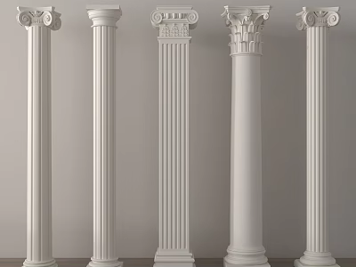White Classical Columns With Various Capital Designs For Interior Decoration 3d model