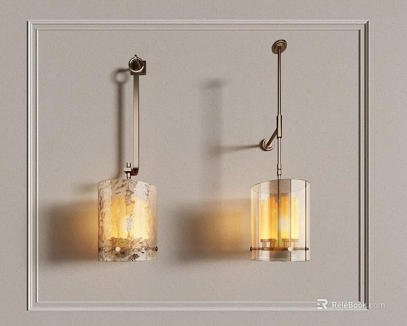 Modern Wall Lamps with Textured and Smooth Glass Shades Providing Warm Light on Light Wall 3d model 