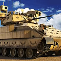 Desert Colored Armored Tank With Cannon Antennas Tracks Under Blue Sky White Clouds