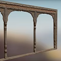 Traditional Casement Window With Carved Frame Arched Design And Decorative Columns