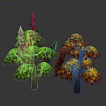 Vibrant Landscape Trees Featuring Green And Orange Red Foliage On Brown Trunks