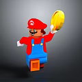 Lego Mario Toy Figure In Red Hat Blue Overalls Holding Gold Coin
