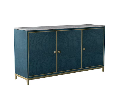 Elegant Modern Sideboard with Blue Finish Gold Trim and Three Doors 3d model