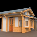 Traditional Japanese Style Wooden Leisure Area With Sloped Roof Veranda And Dark Door