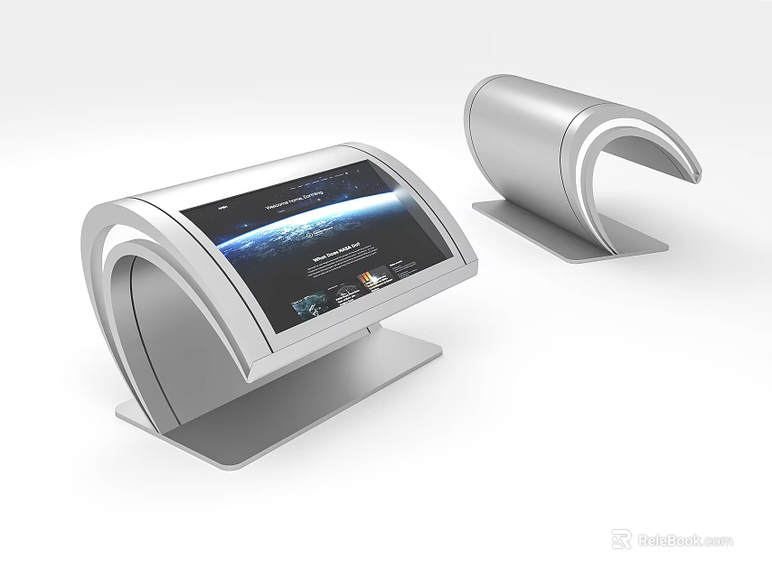 Modern Curved Touchscreen Desktop Monitor With Silver Metal Base And Interactive 3d model 