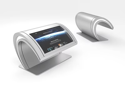Modern Curved Touchscreen Desktop Monitor With Silver Metal Base And Interactive 3d model