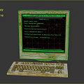 Vintage Electronic Computer With Worn Monitor Keyboard And Green Screen Text