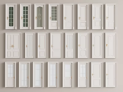 White Interior Hinged Doors With Various Panel And Glass Designs 3d model