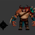 Game Movie Character With Red Horns Green Shoulder Armor Holding Spiked Hammer And Brown Pants