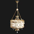 Elegant Classic Chandelier With Golden Frame White Shade Intricate Patterns And Pendant Decorations