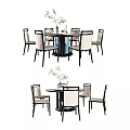 Elegant Modern Dining Table Set Featuring Round Table Six Chairs And Decorative Items 3d model