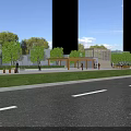 Scenic City Station Urban Landscape With Road Cars Green Trees And Buildings