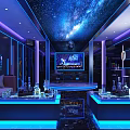 Modern KTV Interior Design With Starry Sky Ceiling Blue Lighting Sofas And TV 3d model