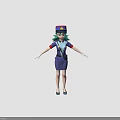 Anime 3D Character Model With Purple Uniform Green Hair Hat Yellow Badge And Red Cuffs