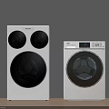 White Front Load Washing Machines With Double Drum And Digital Display Panel 3d model