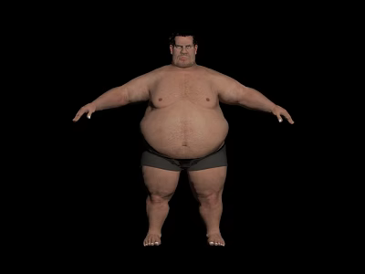 Obese Sumo Wrestler Shirtless In Gray Shorts With Arms Outstretched On Black Background 3d model