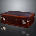 Vintage Brown Leather Trunk With Metal Locks And Decorative Rivets